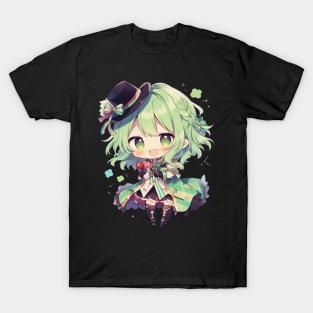 Festive Green Haired Anime Chibi T-Shirt